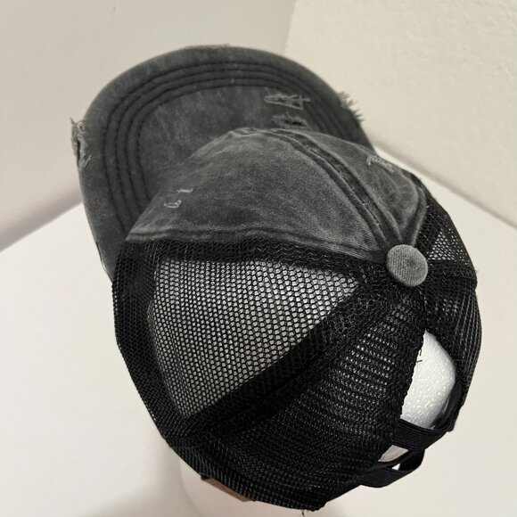 CC Exclusives Ponytail Hat Womens Baseball Cap Black Distressed Strapback Mesh - Picture 7 of 10